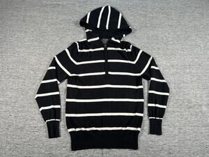 G/FORE 1/4 Zip Hooded Sweater Mens Medium Black White Stripes Casual Knit